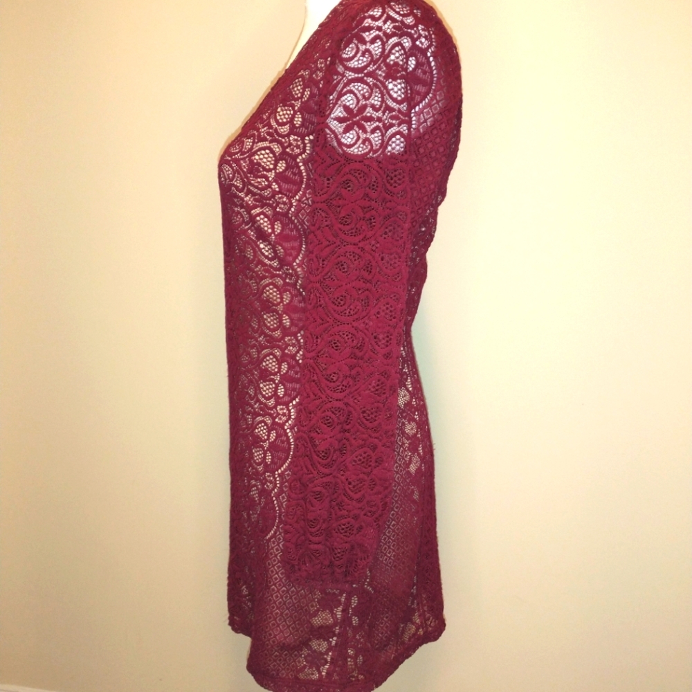 Speechless Burgundy Lace Overlay Dress with Cut-Out Back - Picture 3 of 6